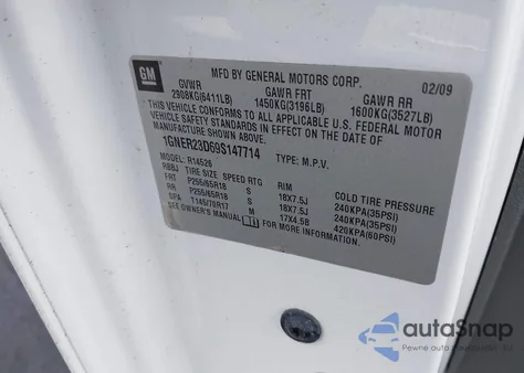 2009 Chevrolet Traverse Lt z USA, uszkodzony, nr VIN 1GNER23D69S147714